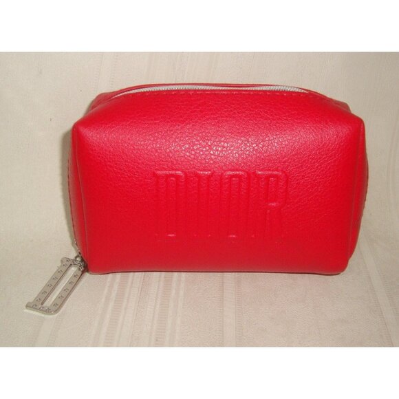 Dior Embossed Red Zip Carry Bag with zipper charm